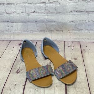 Andiamo Rainbow Rhinestone Flat Sandals - Light Blue -size 10W